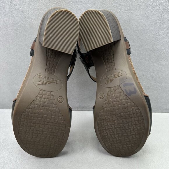 Womens 9.5-10 / EU 40 Dansko Debby Heeled Sandals Black Leather Raffia Chunky - Picture 7 of 8